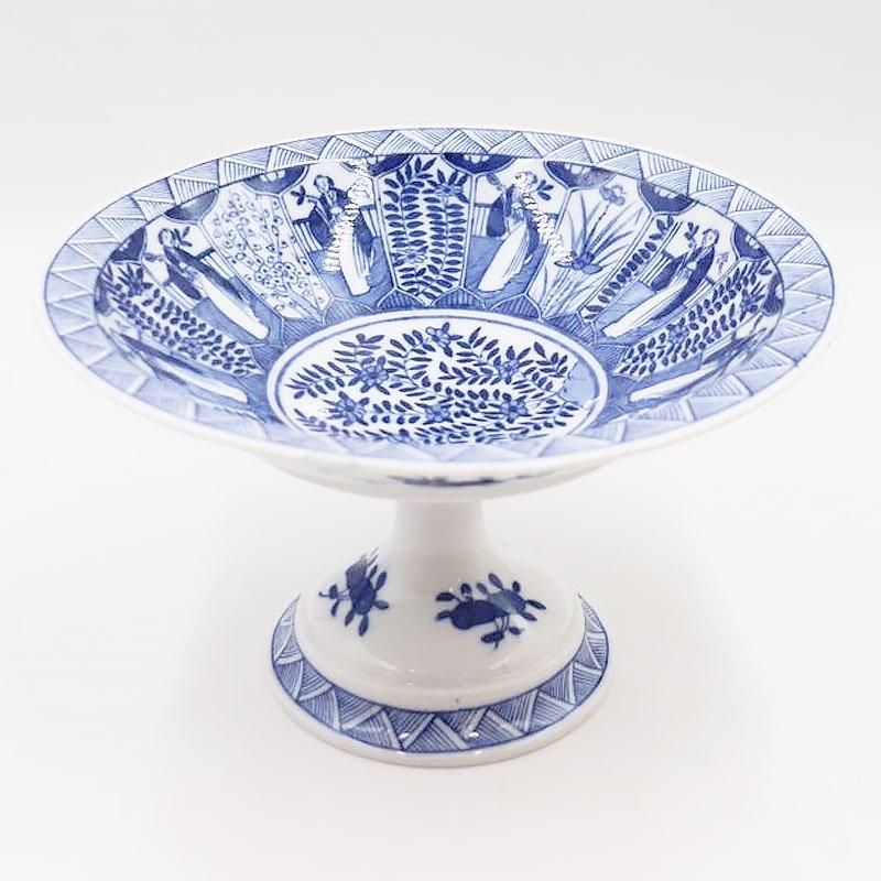 昭和初期アンティーク美人花柄盛り鉢 高杯コンポート