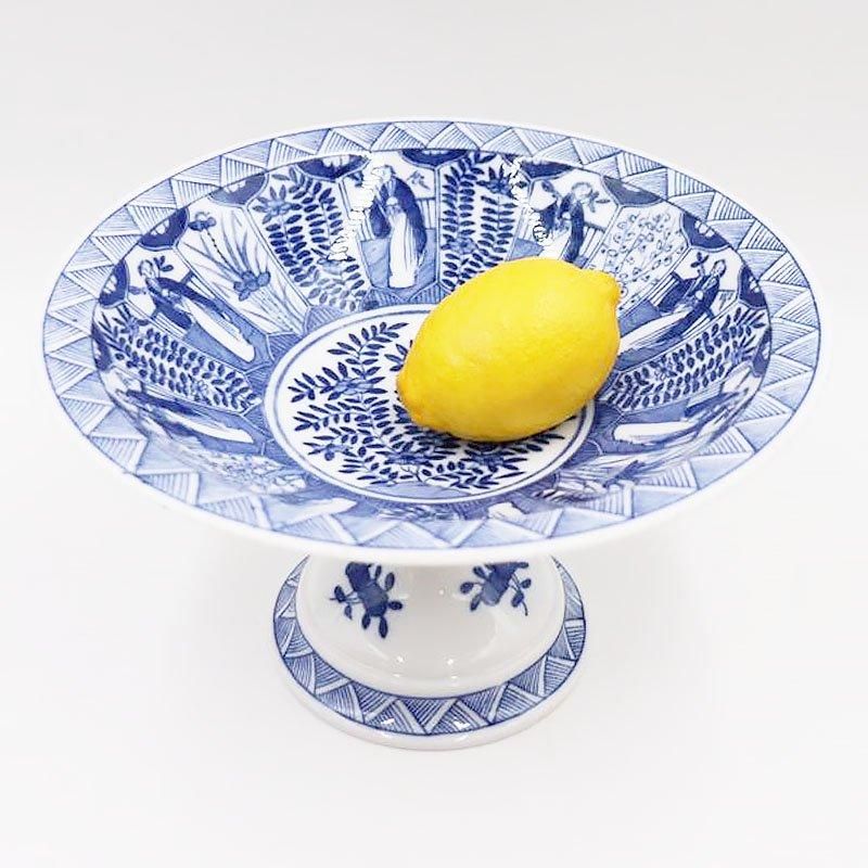 昭和初期アンティーク美人花柄盛り鉢 高杯コンポート