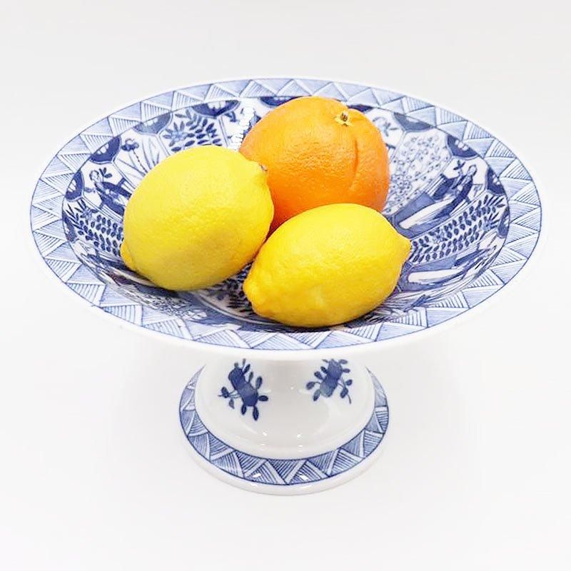 昭和初期アンティーク美人花柄盛り鉢 高杯コンポート