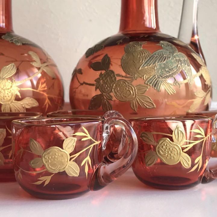 希少なアンティークバカラ金彩リキュールセット1900年製