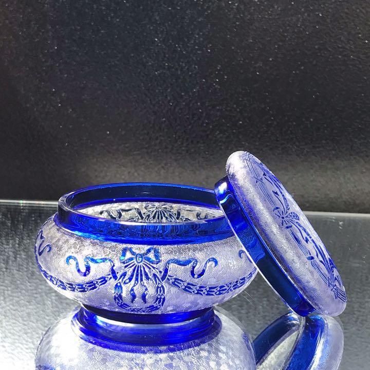 希少♡オールドサンルイSt Louisボンボニエール菓子器☆金彩装飾☆100年前 アンティーク オールドサンルイ ボンボニエール コバルトブルー