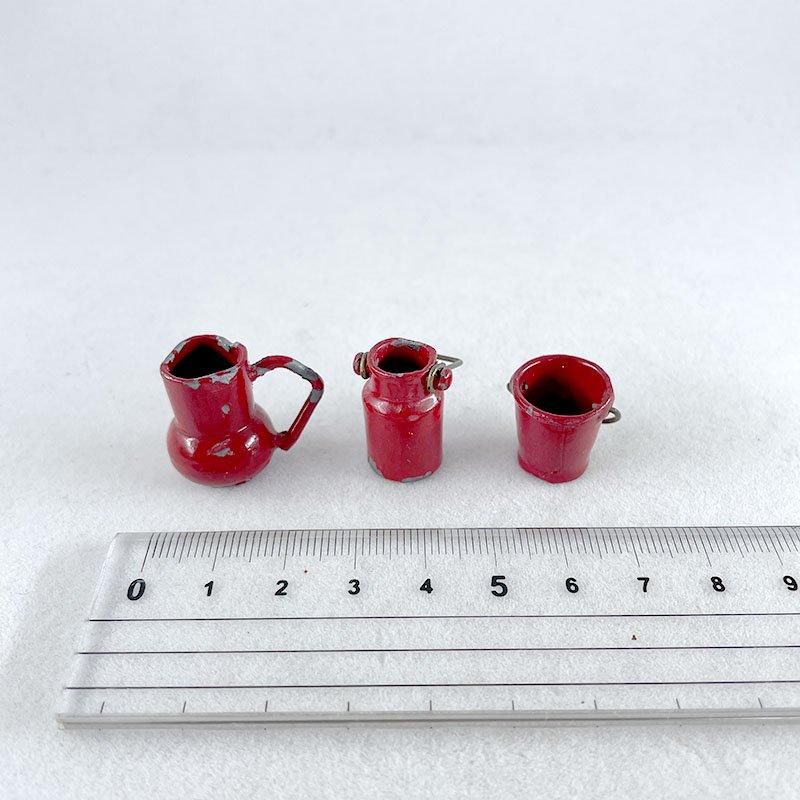 赤ホーロージャグ&バケツ3点セットミニチュアキッチン雑貨