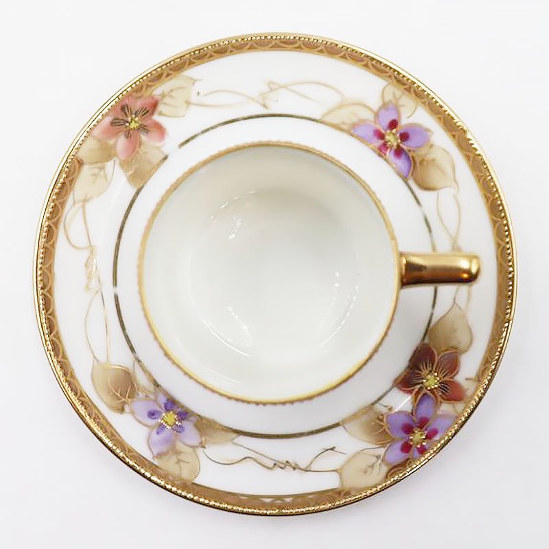 オールドノリタケ NORITAKE 輸出用 デミタスカップ＆ソーサー 金彩 紫 パープル 洋食器 上品 アンティーク クラシック - ANTIQUE  LEAVES