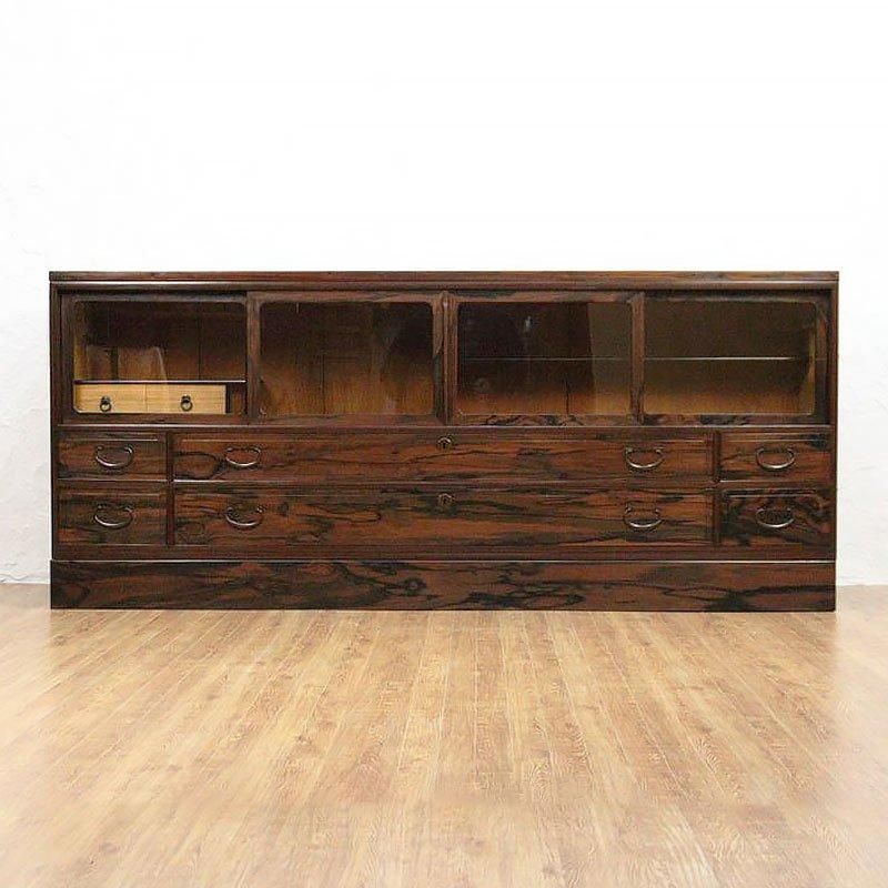 ヴィンテージ 黒檀 引戸ローボード 大正昭和の和骨董