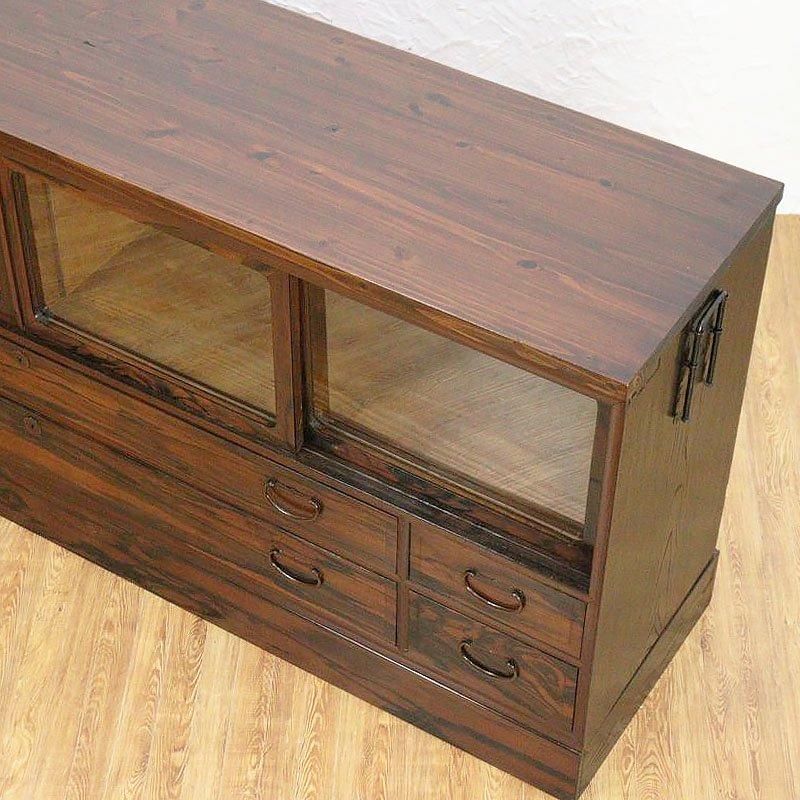 ヴィンテージ 黒檀 引戸ローボード 大正昭和の和骨董