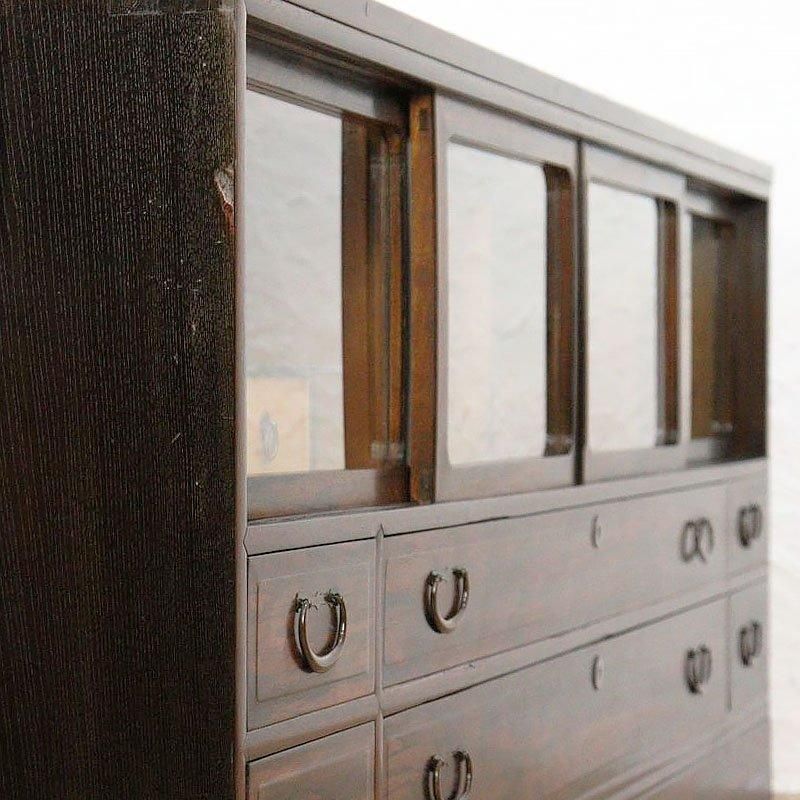 ヴィンテージ 黒檀 引戸ローボード 大正昭和の和骨董