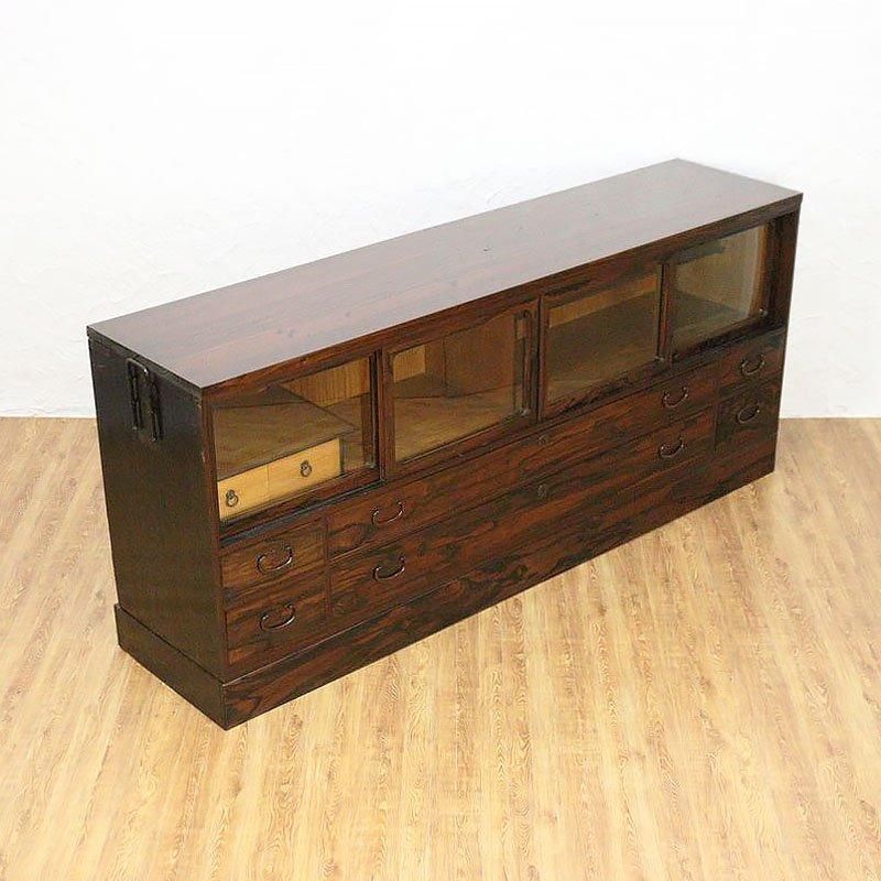 ヴィンテージ 黒檀 引戸ローボード 大正昭和の和骨董