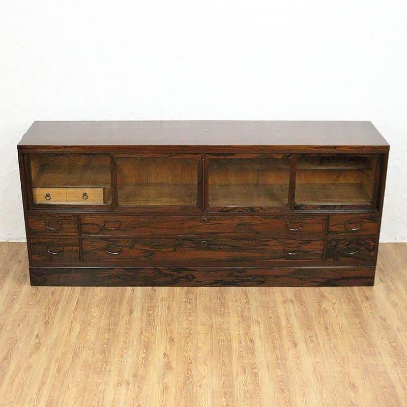 ヴィンテージ 黒檀 引戸ローボード 大正昭和の和骨董