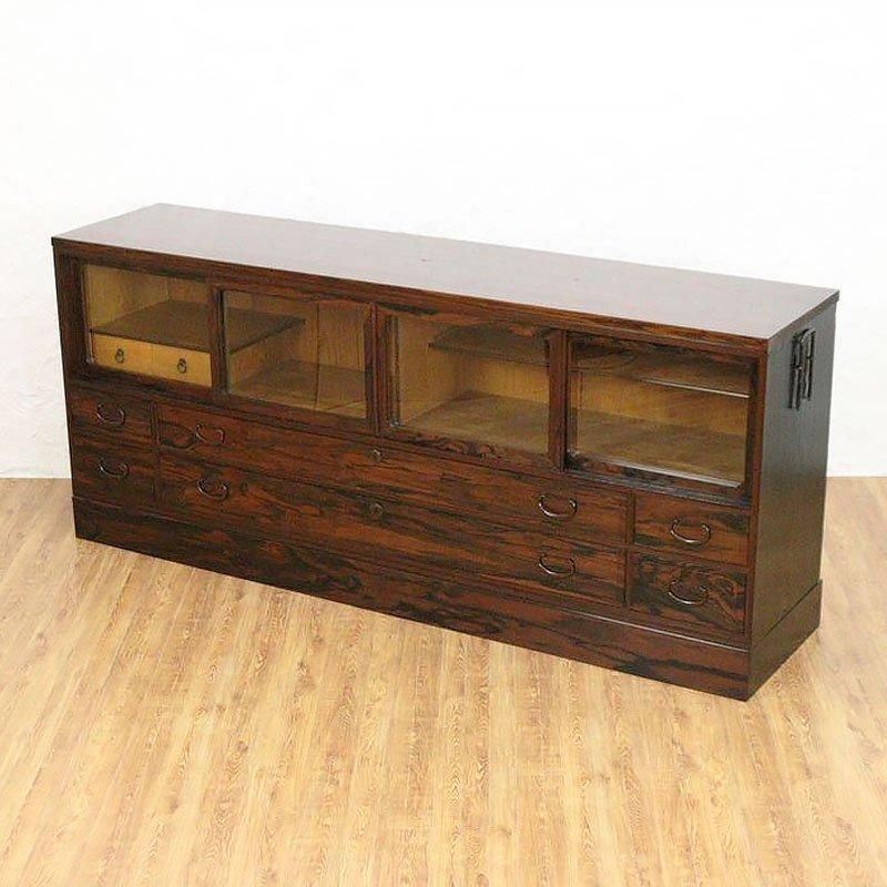 ヴィンテージ 黒檀 引戸ローボード 大正昭和の和骨董