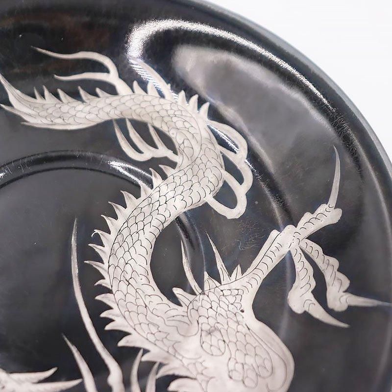 ヴィンテージ 九谷焼 手描き カップ&ソーサー 龍 ブラック