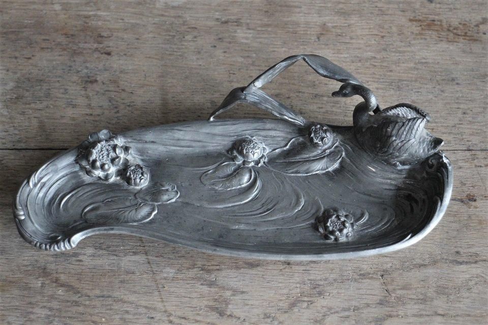 アンティーク フランス アールヌーボー 白鳥デザイン トレイ