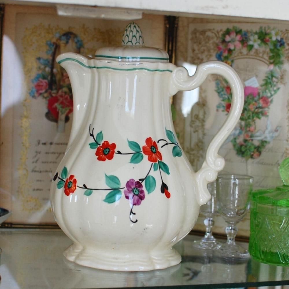 サルグミンヌ Sarreguemines ティーポット花リム 小花柄 〜1940 サルグミンヌ Sarreguemines ティーポット花リム 小花柄 〜1940