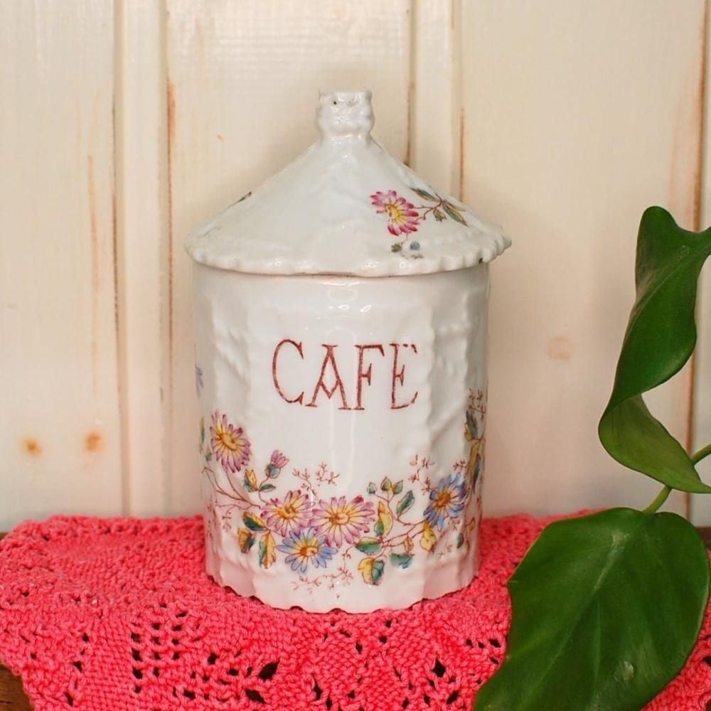 ★お求めやすく価格改定★ 陶器のキャニスター レア 手描きのお花 ANTIQUE - フランス CAFE アンティーク雑貨
