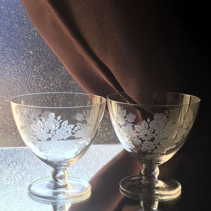 美しいオールドバカラBACCARATブーケBouquetワイングラスペア水 美しいオールドバカラBACCARATブーケBouquetワイングラスペア水