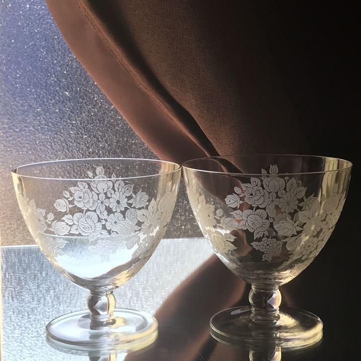 美しいオールドバカラBACCARATブーケBouquetワイングラスペア水 美しいオールドバカラBACCARATブーケBouquetワイングラスペア水