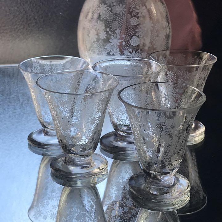 優雅なアンティークBACCARATエリザベート 花柄リキュールグラス5個と