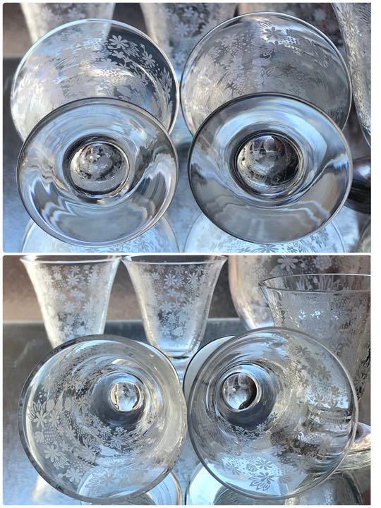 優雅なアンティークBACCARATエリザベート 花柄リキュールグラス5個と