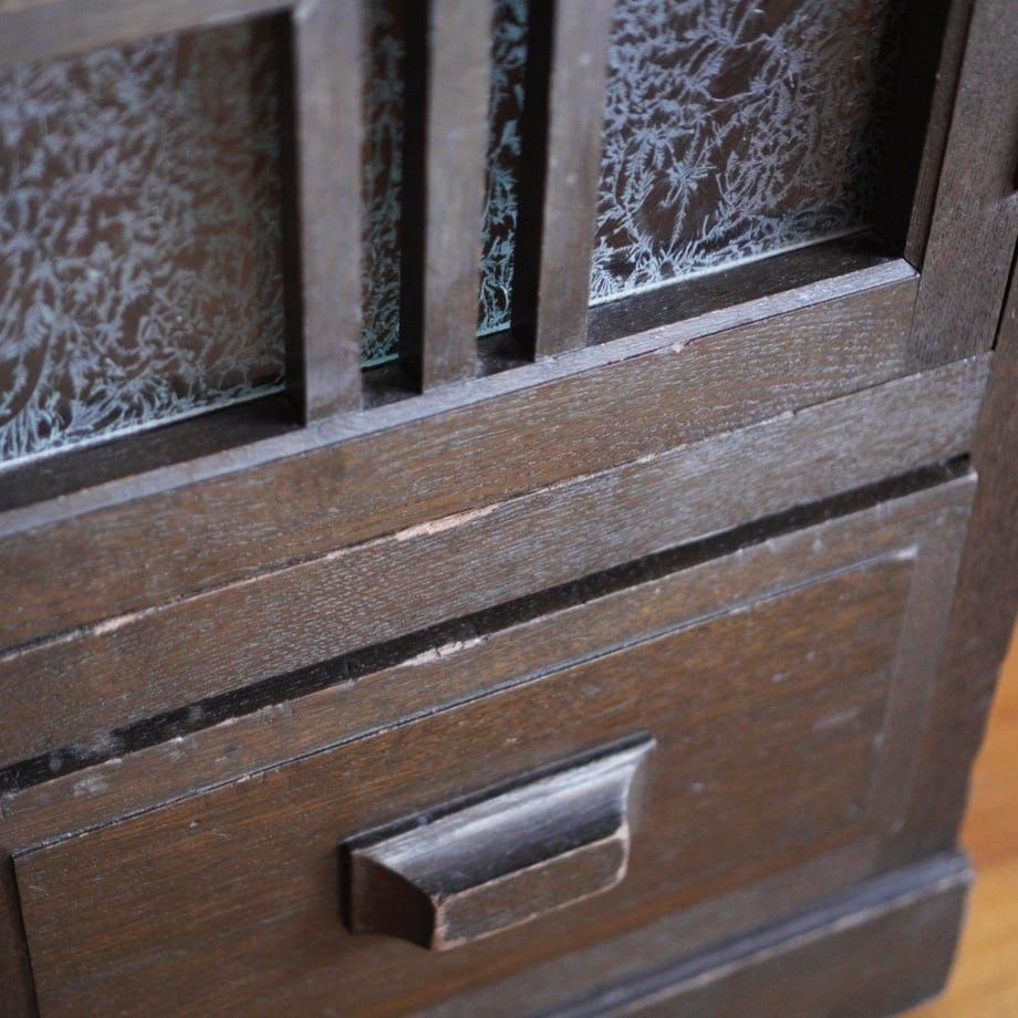 昭和初期 古いガラス食器棚 アンティーク収納