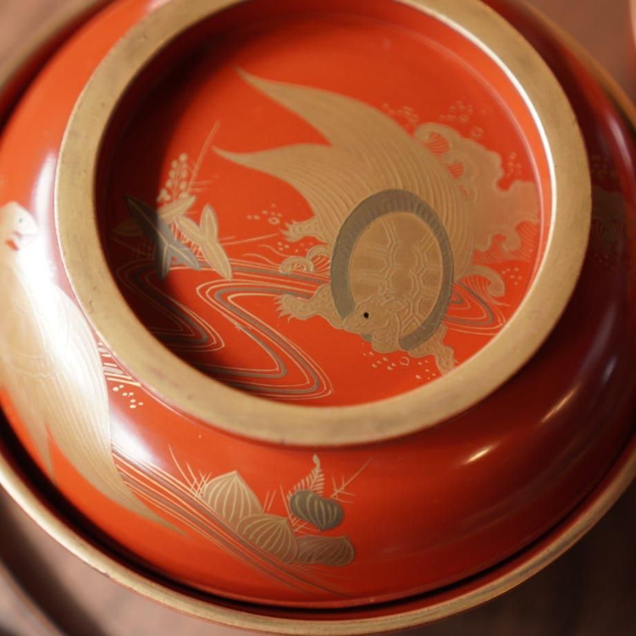 漆器椀 蓋付き 朱塗り 金蒔絵 漆器 吸物椀 金 汁椀 明治 和食器
