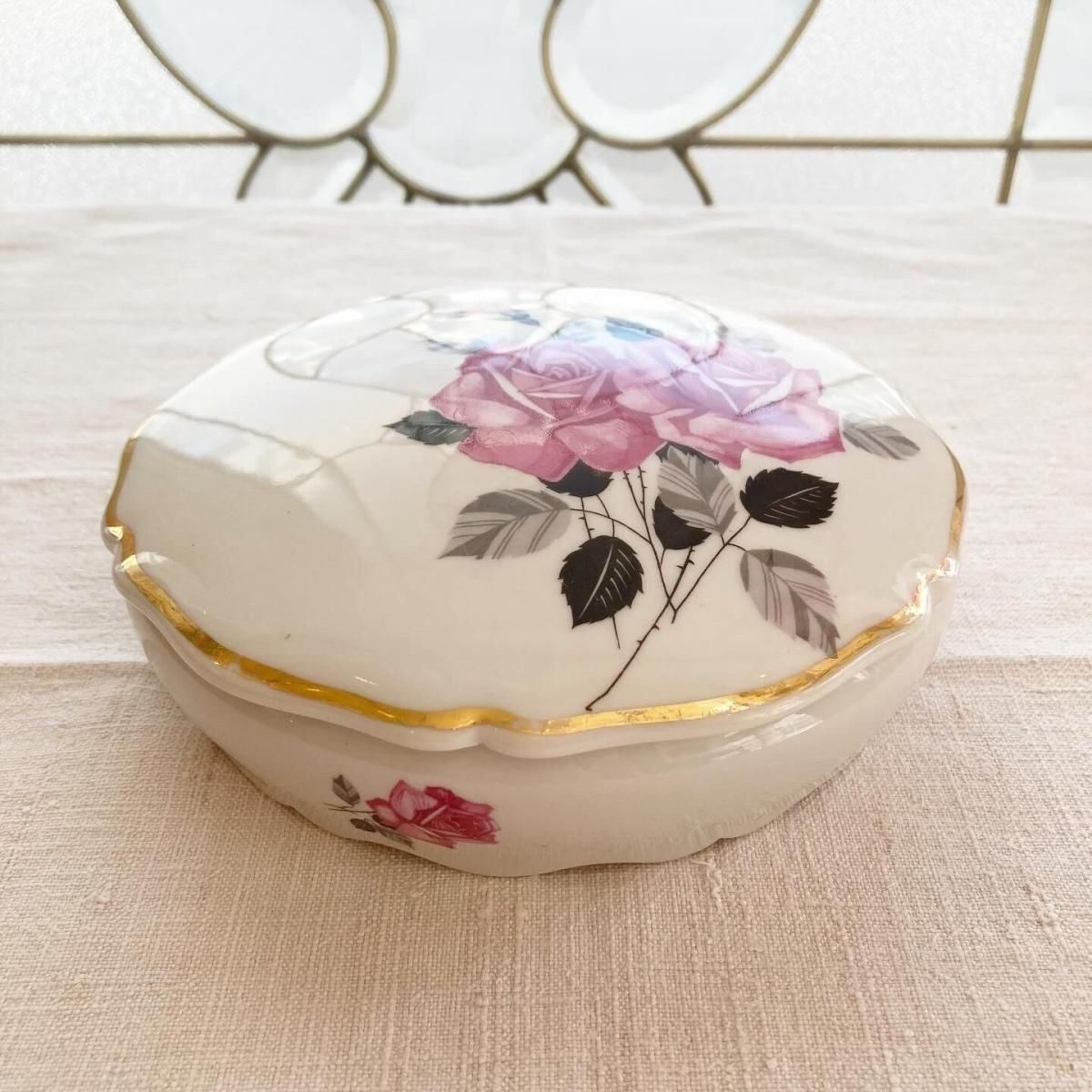 アンティーク リモージュ 陶器小物入れ 薔薇デザイン