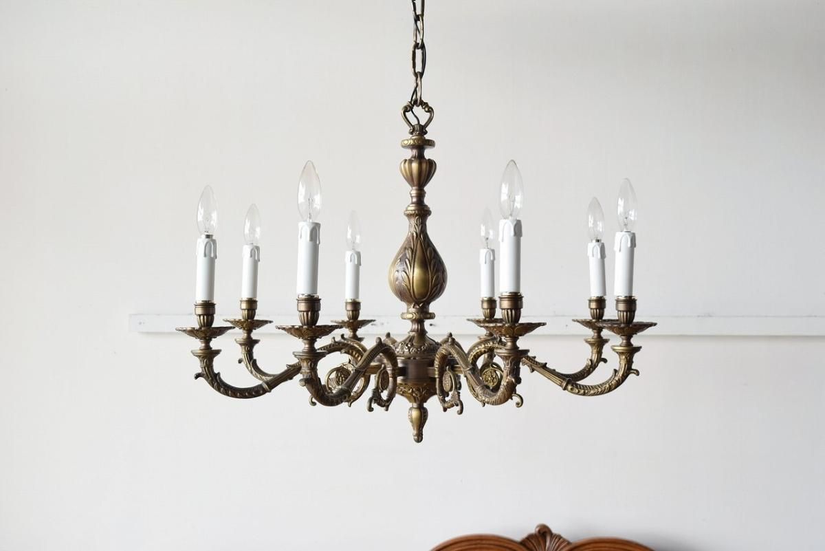 中古シャンデリア アンティーク フランス製真鍮シャンデリア｜1930年代重厚感ある8灯式
