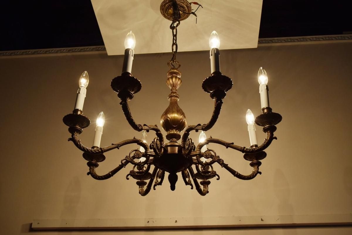 フランス製真鍮シャンデリア｜1930年代重厚感ある8灯式