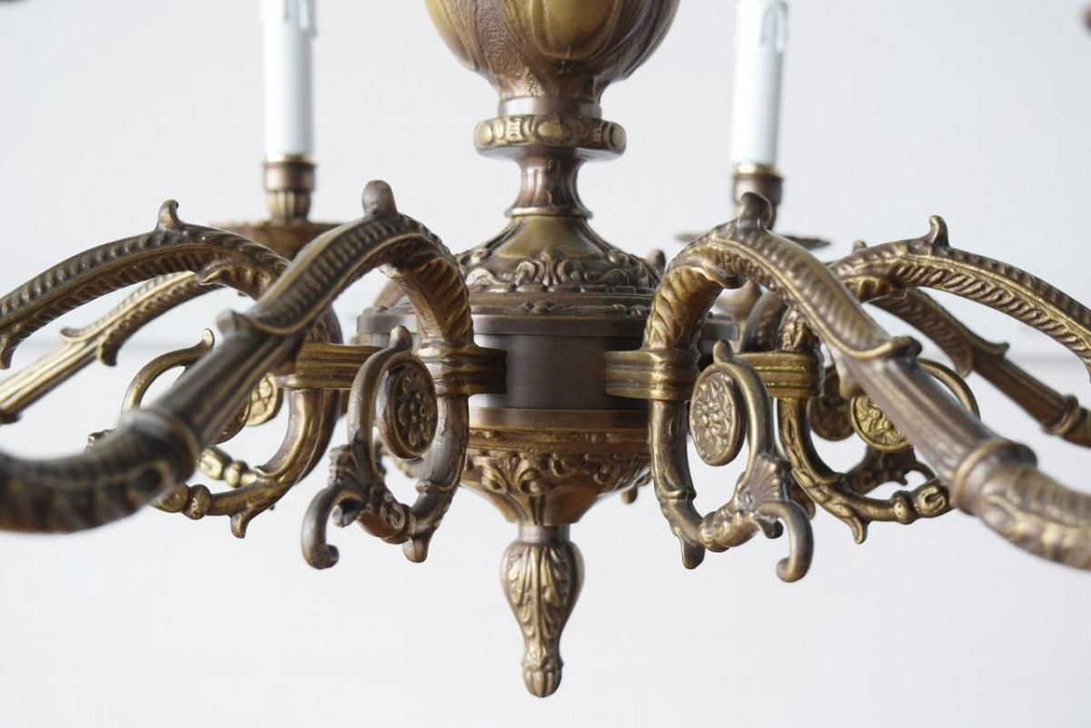 フランス製真鍮シャンデリア｜1930年代重厚感ある8灯式