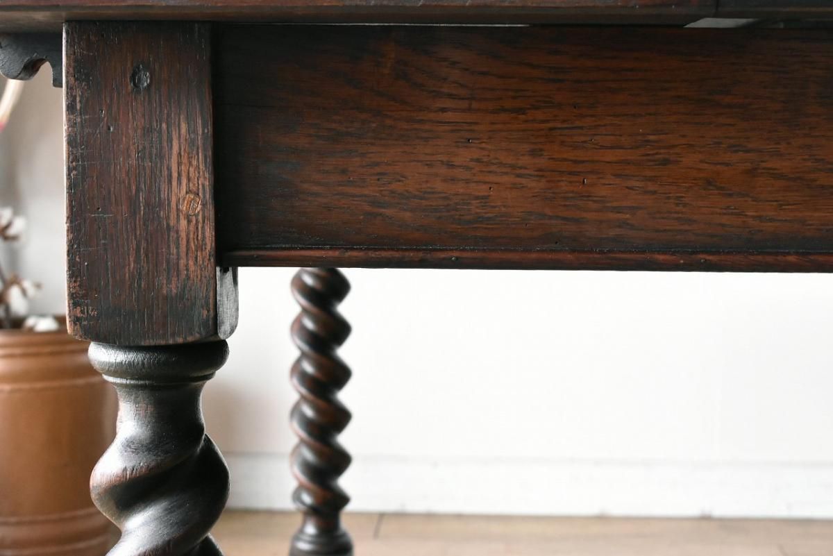 英国製1920年代 ドローリーフテーブル｜暗めオーク×ツイストレッグ