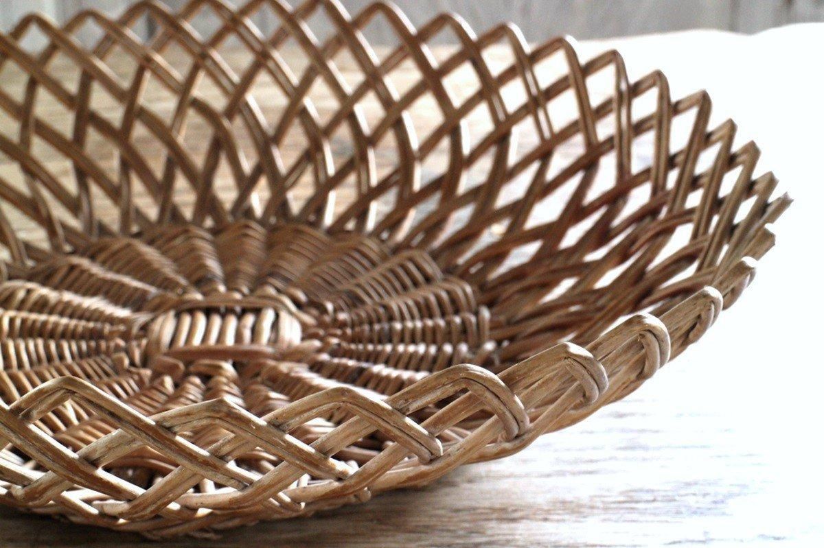 アンティーク フランス 透かし編み ラウンドバスケット 収納用