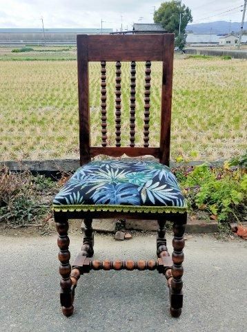 【ダイニングチェア】木製　ハイバック　ボビンターニング　昭和レトロヴィンテージ◎ ダイニングチェア】木製ハイバックボビンターニング昭和レトロ