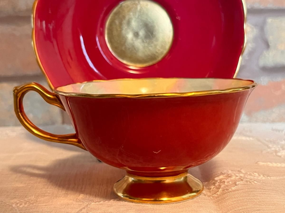 Aynsley China - HAMMERSLEY ハマースレイ バーガンディ 手描きブーケ カップ＆ソーサー 英国製ヴィンテージ ハマースレイ花柄カップ&ソーサー