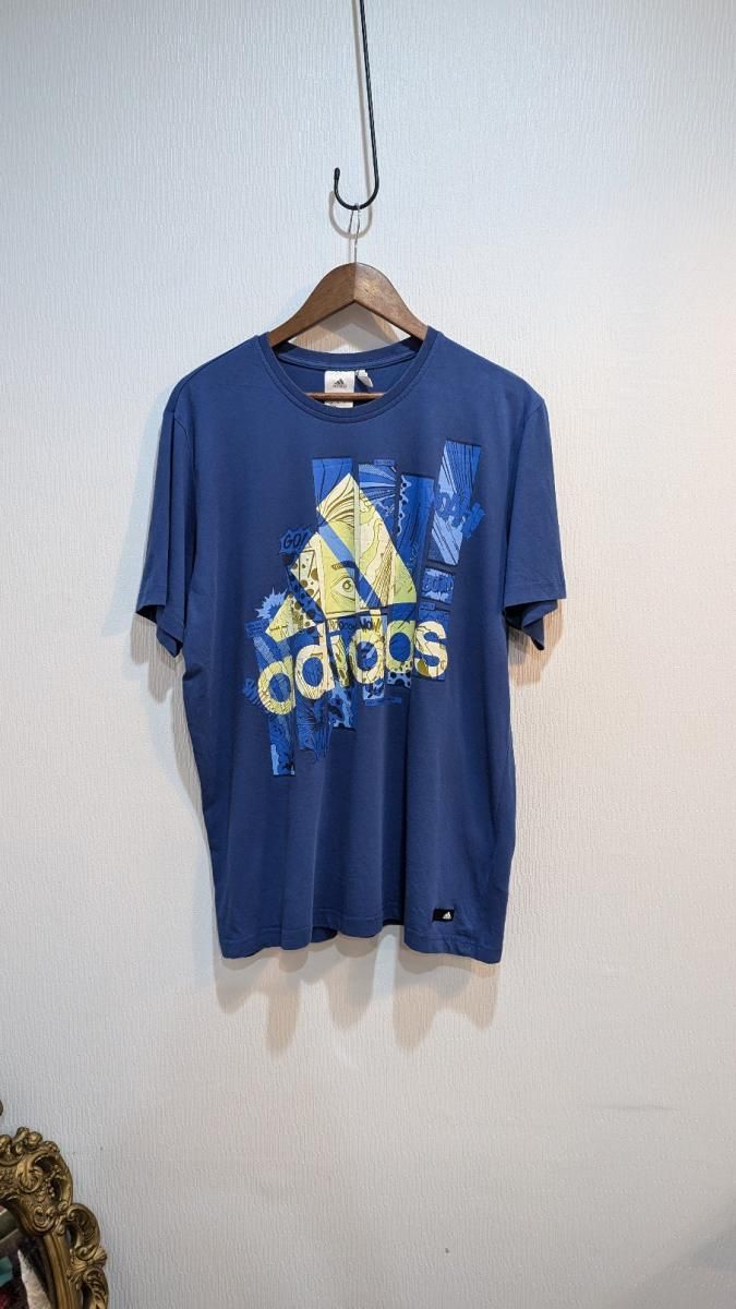 アディダス 東京サントリーサンゴリアス ノースリーブシャツ 古着 ロゴ ブルー outlet】adidas ロゴ プリント Tシャツ XL ブルー アディダス