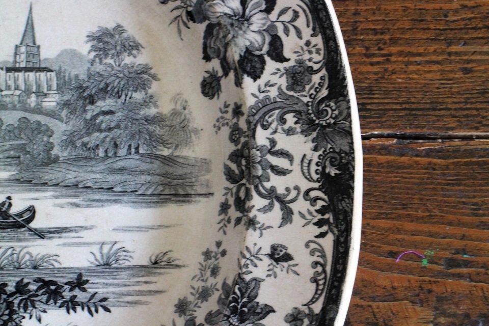 19世紀英国製アンティーク風景描きプレート