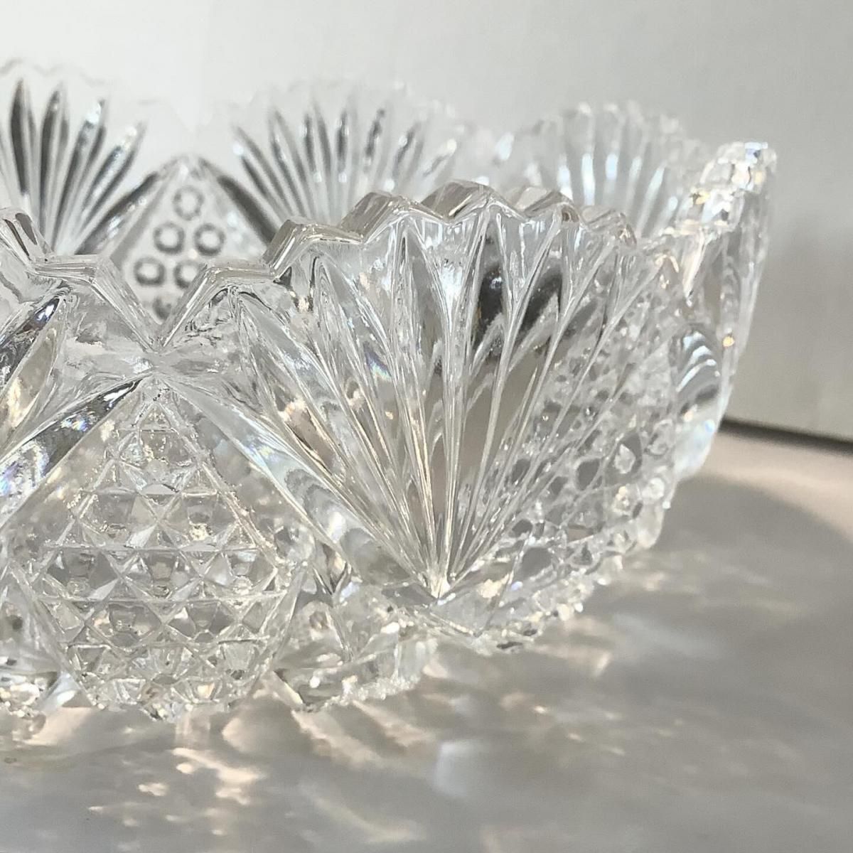 アンティーク HOYA 昭和 ガラス鉢 アールデコ調 クリアー色