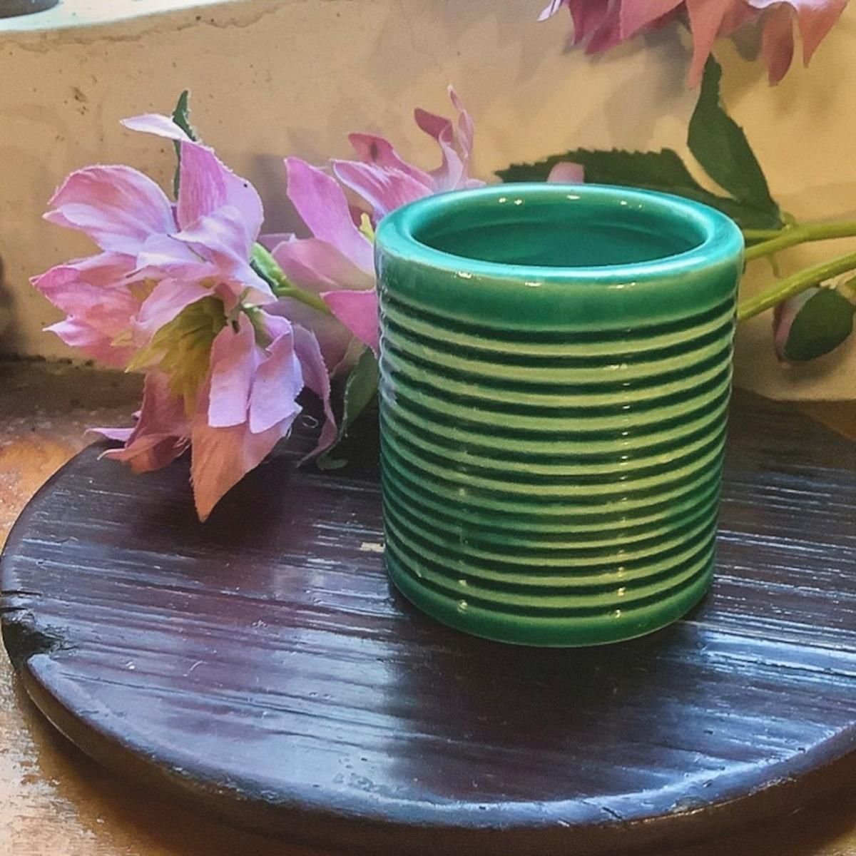 蓋置 縞緑 - ANTIQUE LEAVES 蓋置 縞緑 - ANTIQUE LEAVES