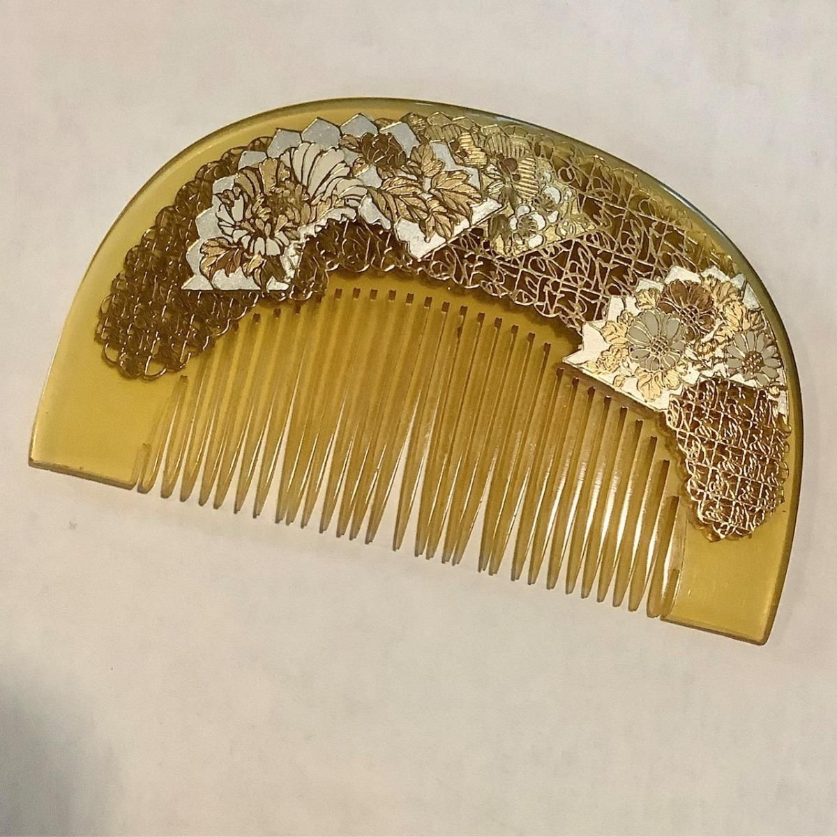 アンティーク 金蒔絵 べっ甲 櫛 大正昭和時代の美しい装飾