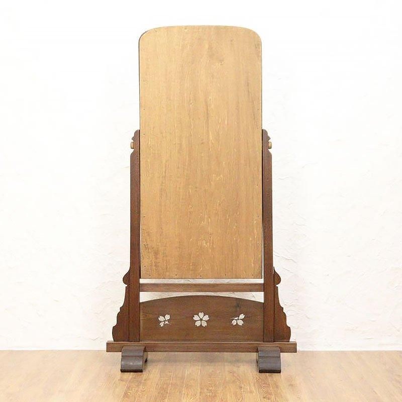 木製全身鏡 花柄彫刻 着物 和鏡 アンティーク 骨董品 HAGiHARA ミラー 姿見 アンティーク風 スタンドミラー 鏡 全身