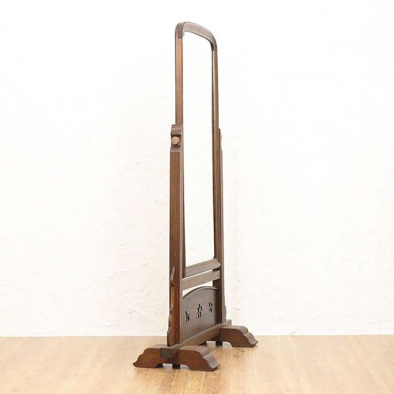 アンティーク ケヤキ材 桜透かし入り 和風姿見鏡