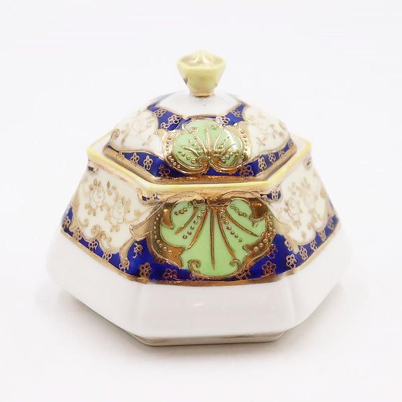 オールドノリタケ NORITAKE 六角形 蓋もの キャニスター ボンボニエール 小物入れ 金彩（小）