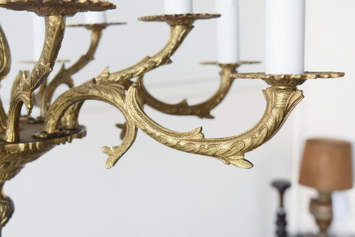 フランス製真鍮シャンデリア｜1920年代噴水デザイン×植物モチーフ