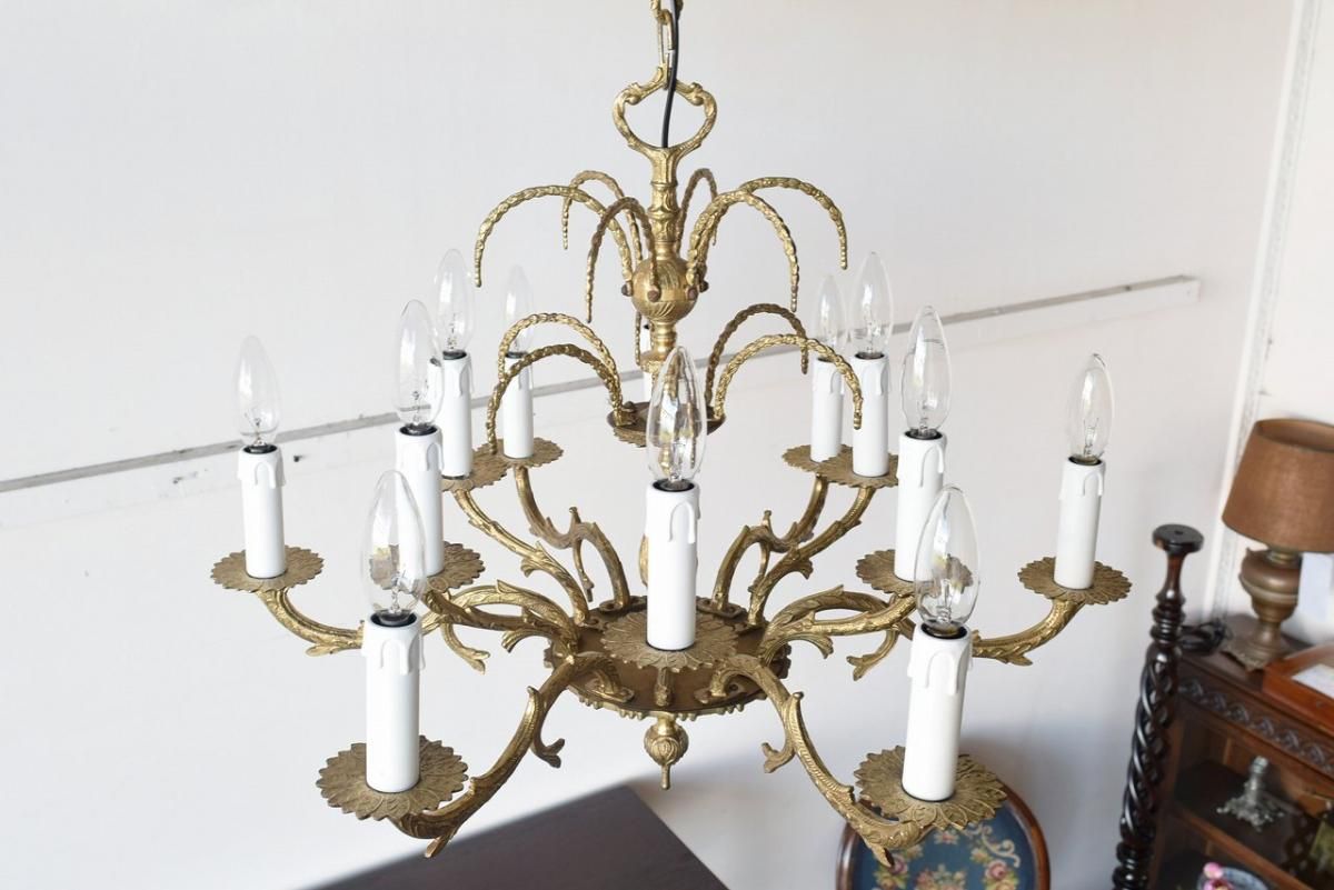 フランス製真鍮シャンデリア｜1920年代噴水デザイン×植物モチーフ