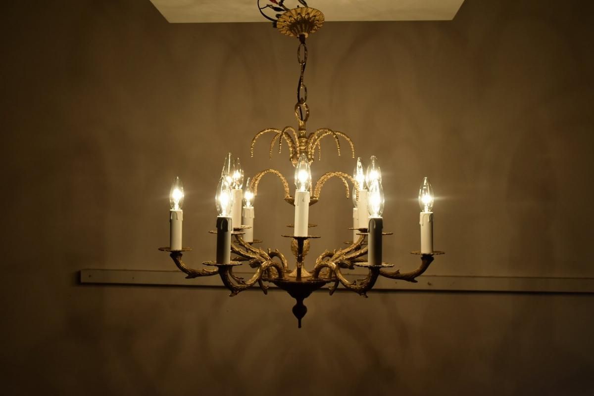 フランス製真鍮シャンデリア｜1920年代噴水デザイン×植物モチーフ