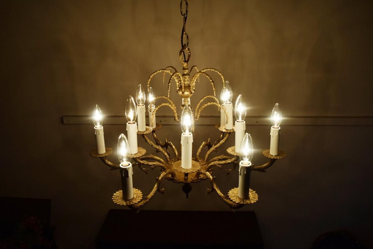 フランス製真鍮シャンデリア｜1920年代噴水デザイン×植物モチーフ