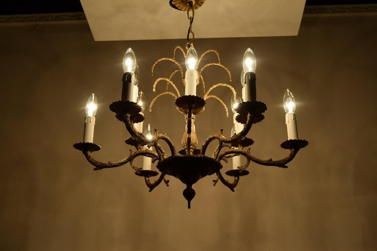 フランス製真鍮シャンデリア｜1920年代噴水デザイン×植物モチーフ