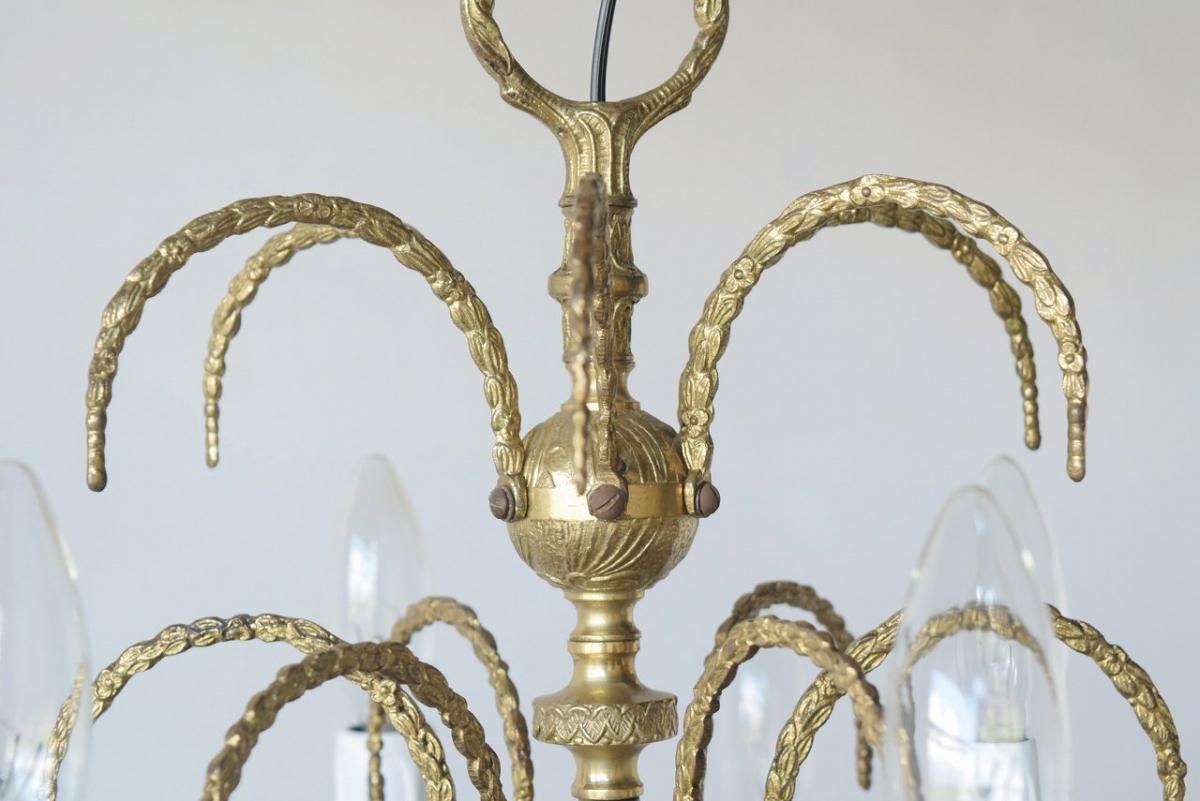 シャンデリア　フランスアンティーク フランス製真鍮シャンデリア｜1920年代噴水デザイン×植物モチーフ