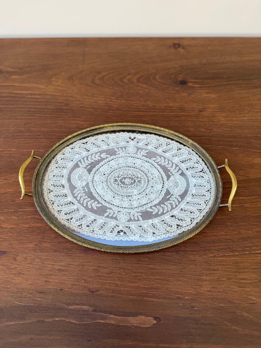 レア、アンティークウランガラスのヴァニティトレイ VINERSの美しいアンティークギャラリートレイ、最高級シェフィールドの