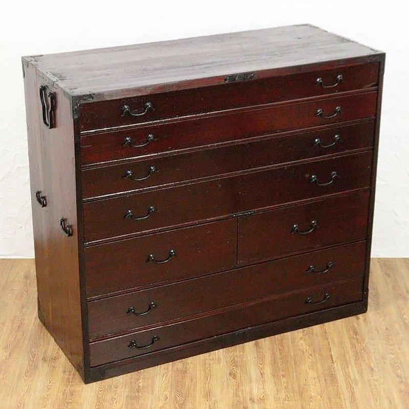 【美品】桐の箪笥 アンティーク　婚礼箪笥 婚礼家具 天然木 和ダンス・チェスト 二分割可能 レトロ 楽天