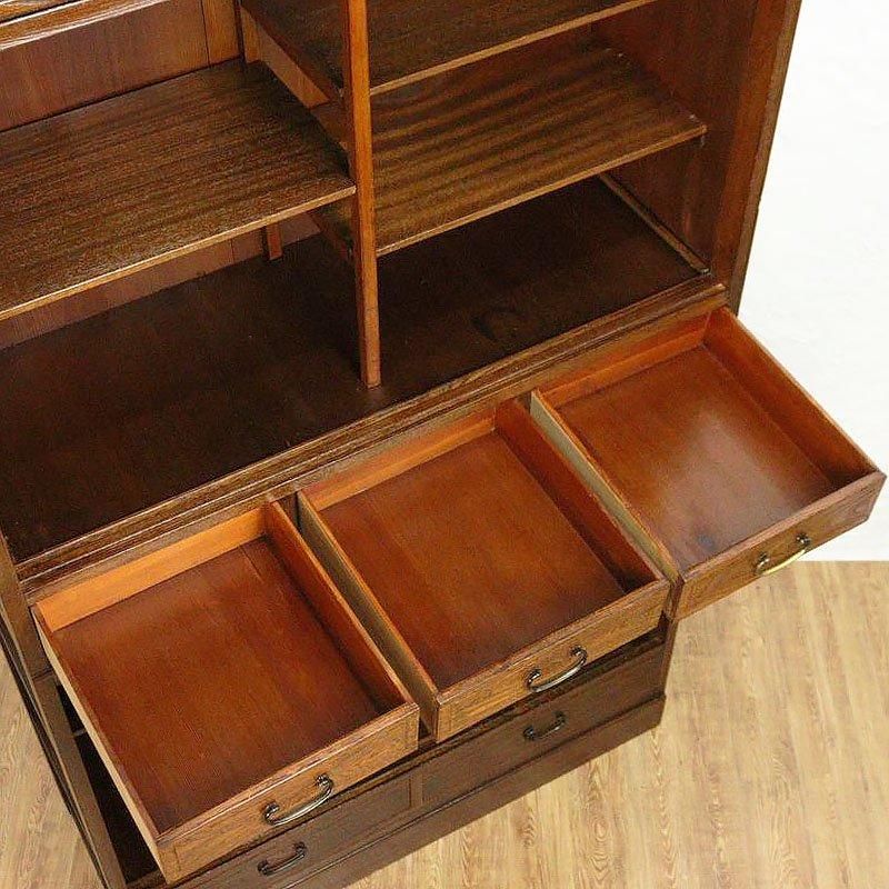 網代水屋 水屋箪笥 すりガラス入り キャビネット 食器棚 網代水屋 水屋箪笥 すりガラス入り キャビネット 食器棚