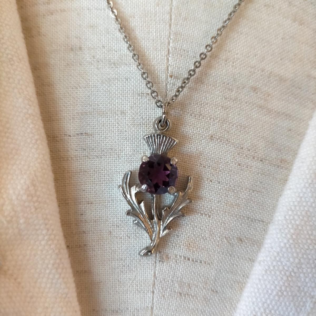 イギリス製 ヴィンテージ アザミ ネックレス シルバー&パープル