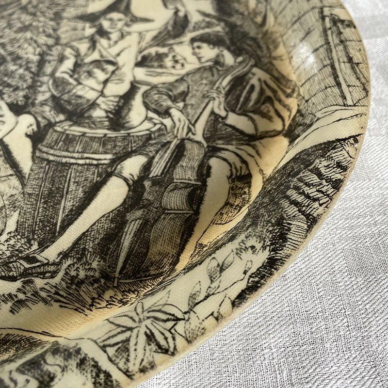 フランス製丸いお盆 田舎風景モチーフ